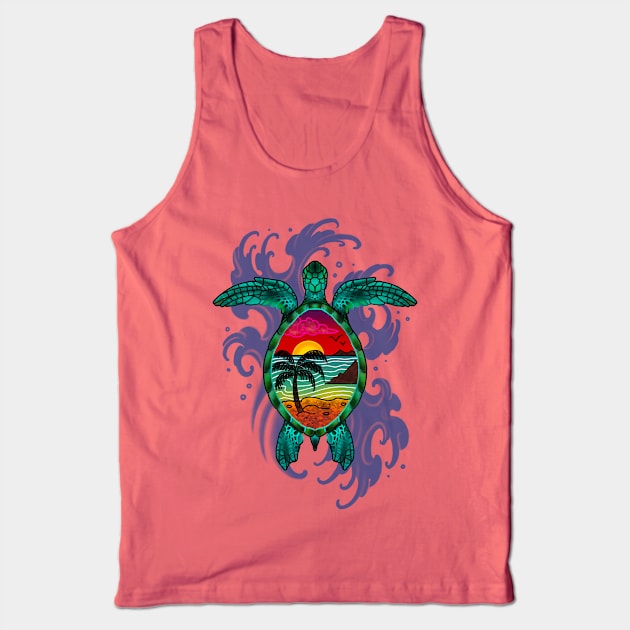 Sea Turtle in Paradise Tank Top by Art by the Lizard Lady